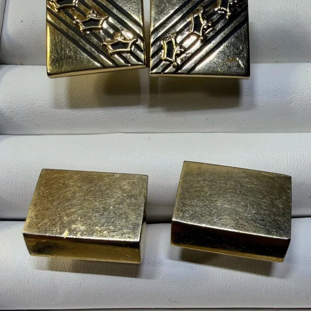 Vintage Swank Gold-Tone Mens Cufflinks & Tie Chain Bar Lot 2 Pairs + Tie Bar
